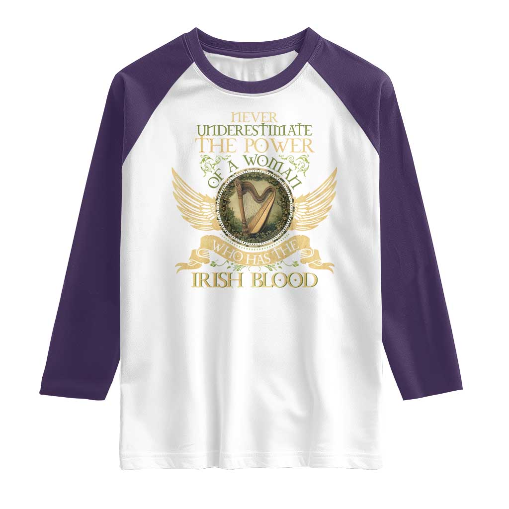 Never Underestimate The Power Of Irish Women Raglan Shirt TS09 White Purple Print Your Wear