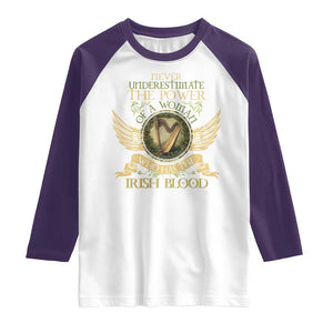 Never Underestimate The Power Of Irish Women Raglan Shirt TS09 White Purple Print Your Wear