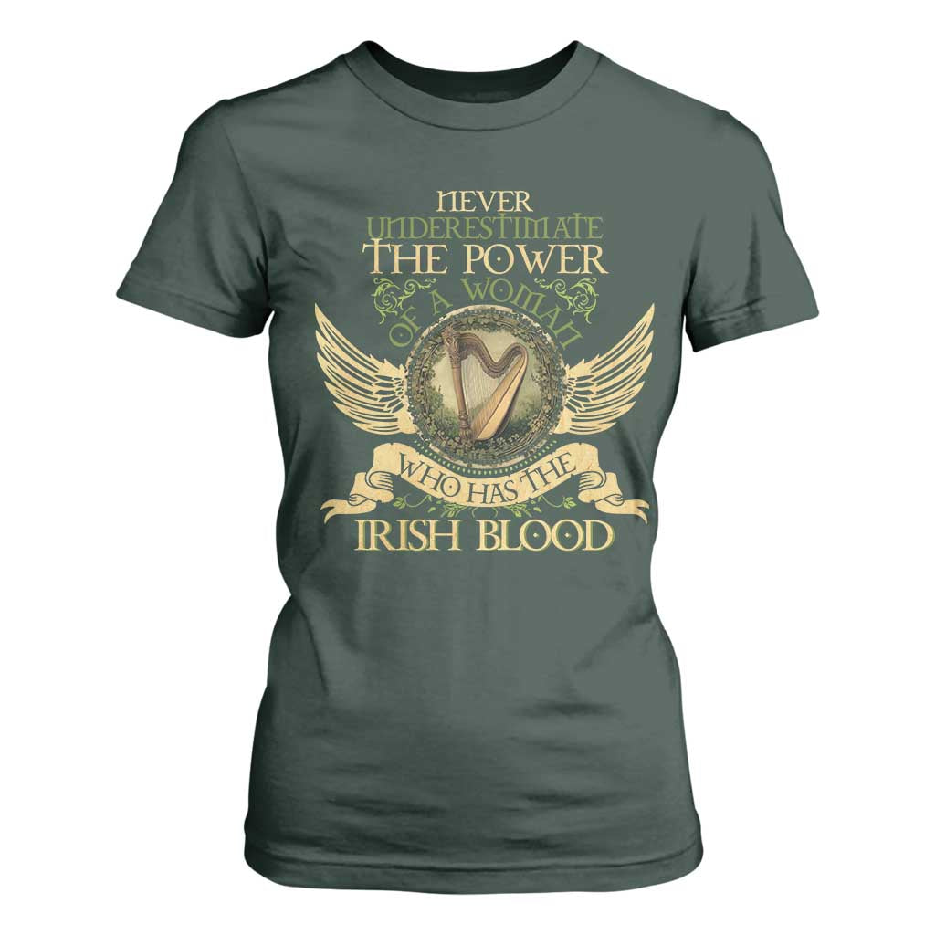 Never Underestimate The Power Of Irish Women T Shirt For Women TS09 Dark Forest Green Print Your Wear
