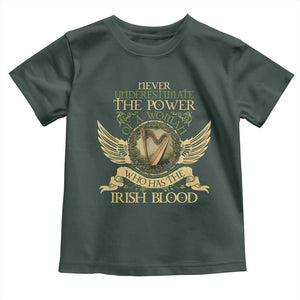Never Underestimate The Power Of Irish Women Toddler T Shirt TS09 Dark Forest Green Print Your Wear