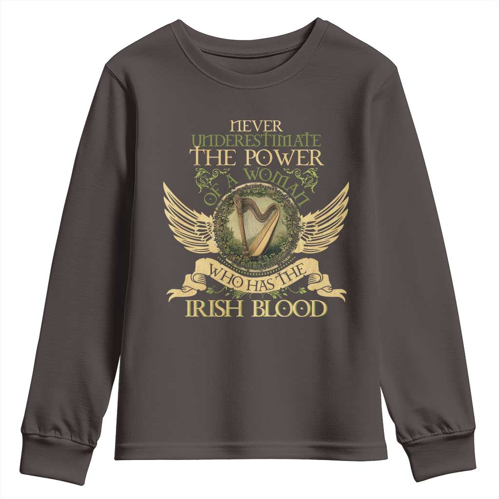 Never Underestimate The Power Of Irish Women Youth Sweatshirt TS09 Dark Chocolate Print Your Wear