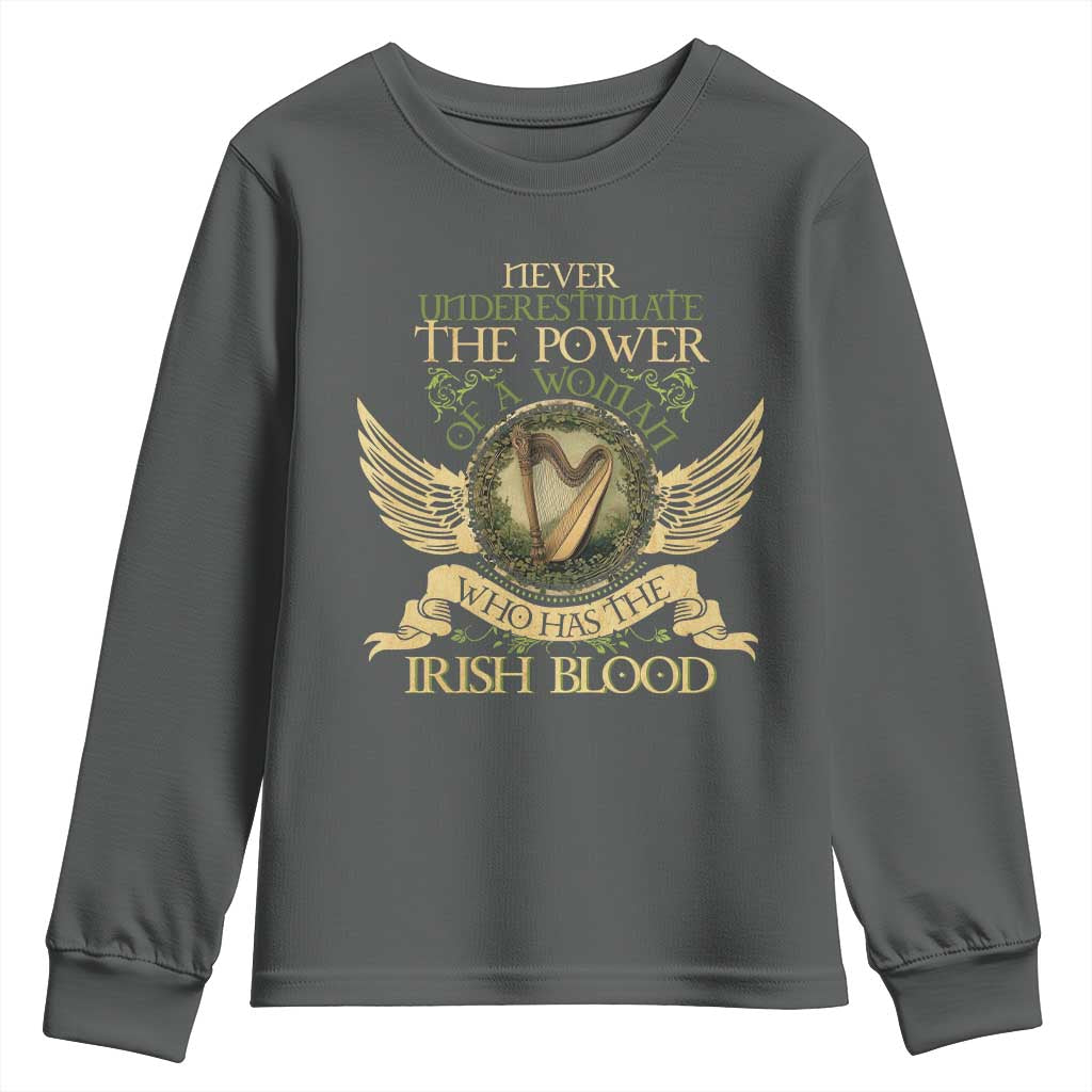 Never Underestimate The Power Of Irish Women Youth Sweatshirt TS09 Dark Heather Print Your Wear
