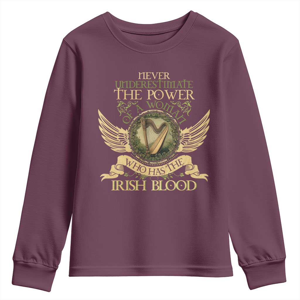 Never Underestimate The Power Of Irish Women Youth Sweatshirt TS09 Maroon Print Your Wear