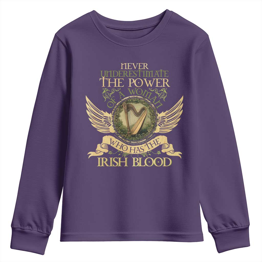 Never Underestimate The Power Of Irish Women Youth Sweatshirt TS09 Purple Print Your Wear