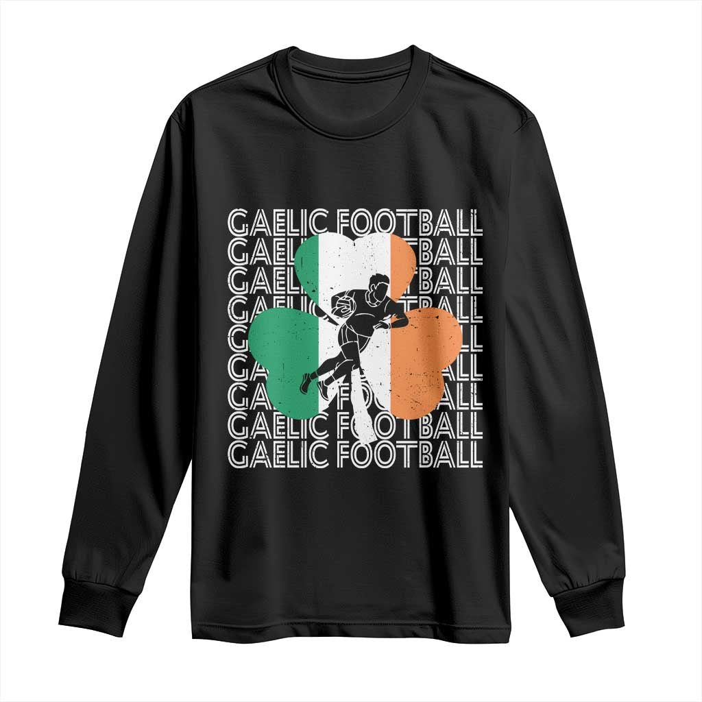 Gaelic Football Long Sleeve Shirt Irish Flag Shamrock TS09 Black Print Your Wear