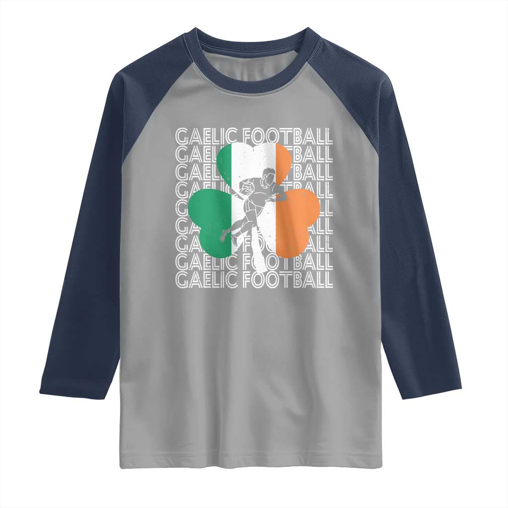 Gaelic Football Raglan Shirt Irish Flag Shamrock TS09 Sport Gray Navy Print Your Wear