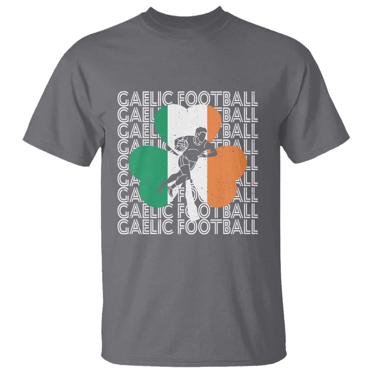 Gaelic Football T Shirt Irish Flag Shamrock TS09 Charcoal Print Your Wear