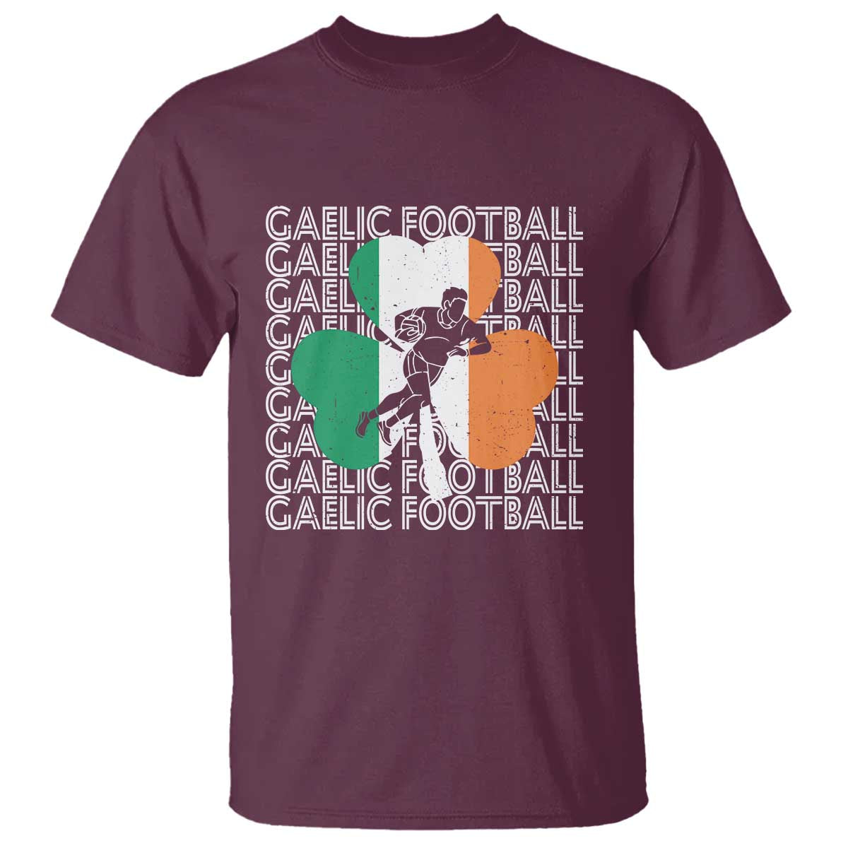 Gaelic Football T Shirt Irish Flag Shamrock TS09 Maroon Print Your Wear