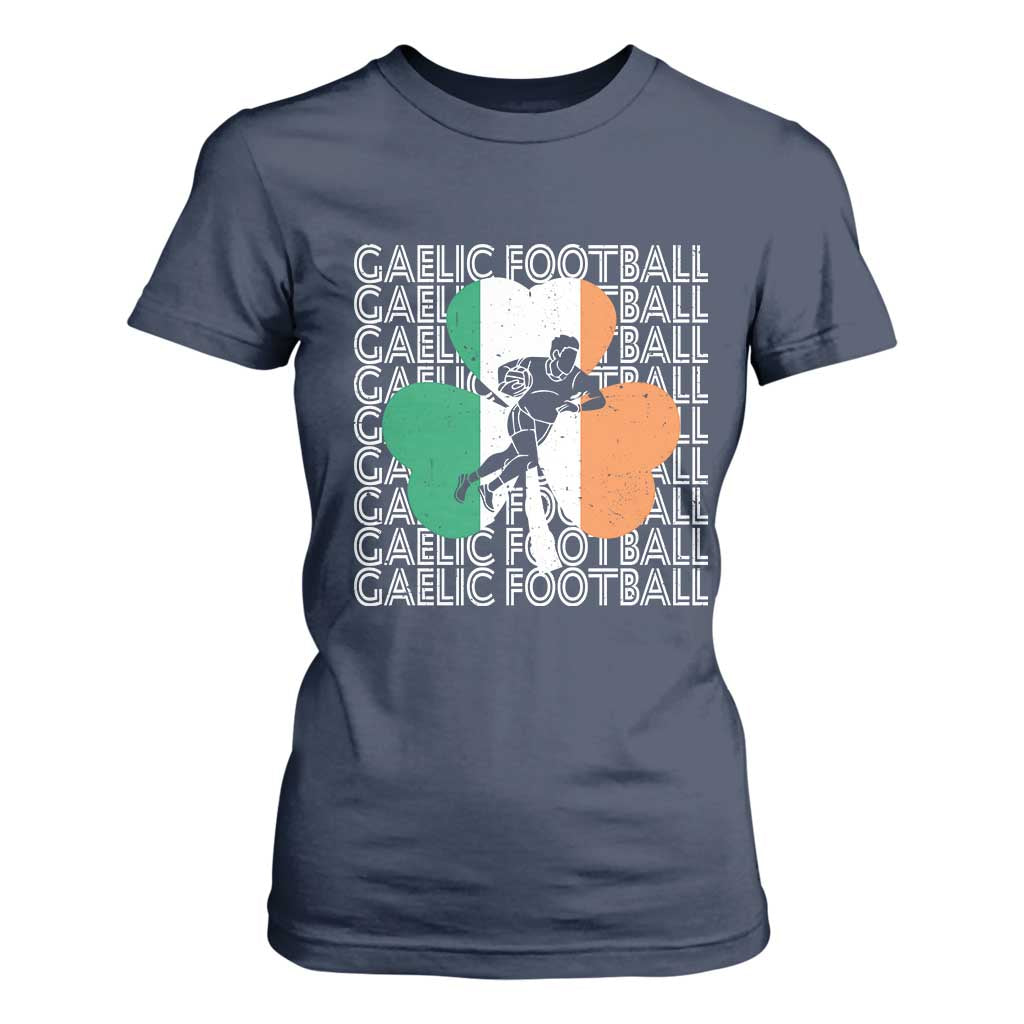 Gaelic Football T Shirt For Women Irish Flag Shamrock TS09 Navy Print Your Wear