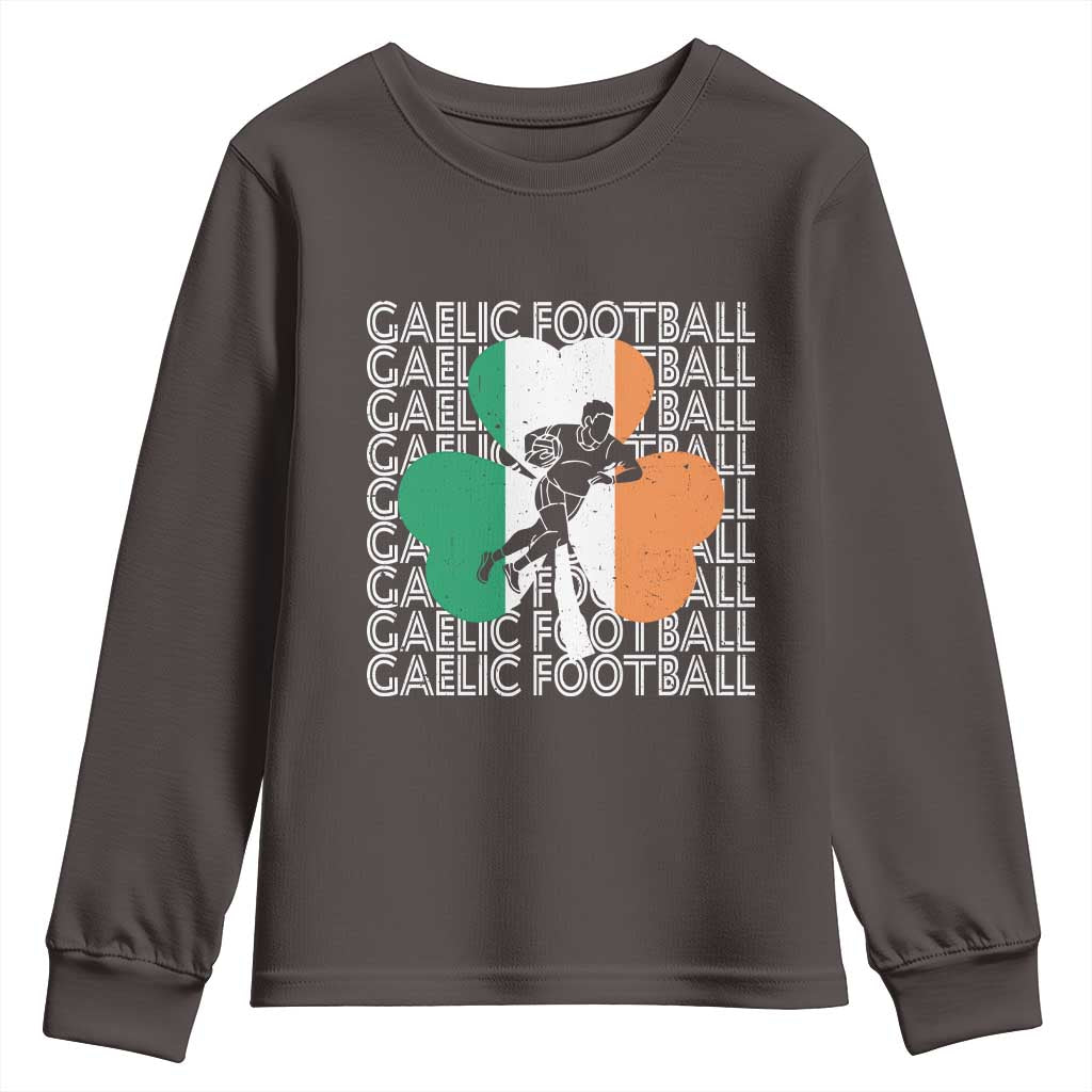 Gaelic Football Youth Sweatshirt Irish Flag Shamrock TS09 Dark Chocolate Print Your Wear