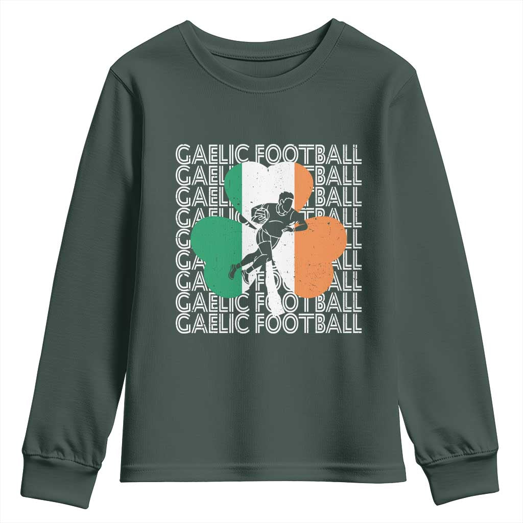 Gaelic Football Youth Sweatshirt Irish Flag Shamrock TS09 Dark Forest Green Print Your Wear