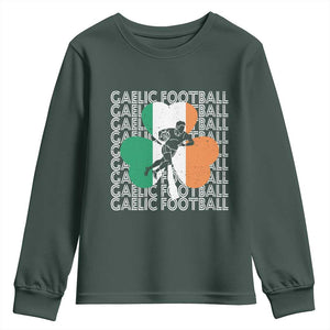 Gaelic Football Youth Sweatshirt Irish Flag Shamrock TS09 Dark Forest Green Print Your Wear