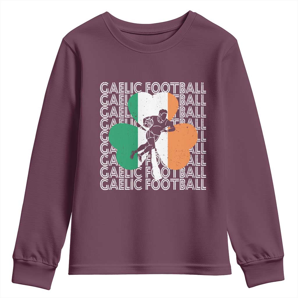 Gaelic Football Youth Sweatshirt Irish Flag Shamrock TS09 Maroon Print Your Wear