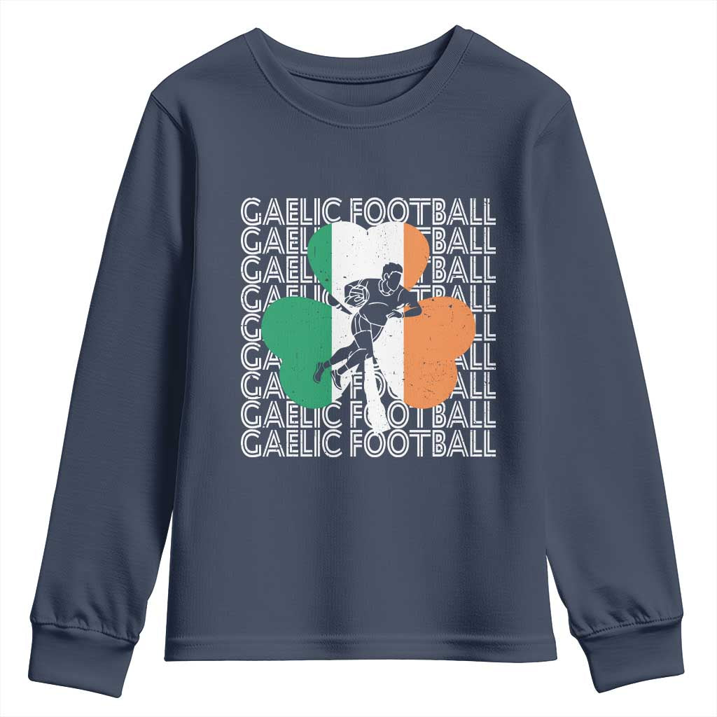 Gaelic Football Youth Sweatshirt Irish Flag Shamrock TS09 Navy Print Your Wear