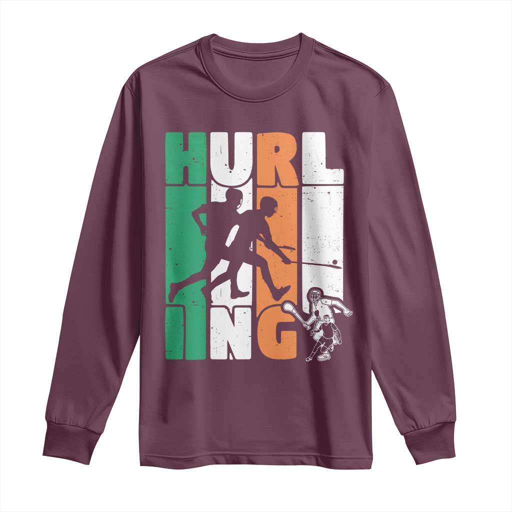 Irish Hurling Hurler Long Sleeve Shirt TS09 Maroon Print Your Wear
