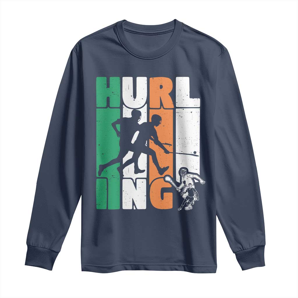 Irish Hurling Hurler Long Sleeve Shirt TS09 Navy Print Your Wear