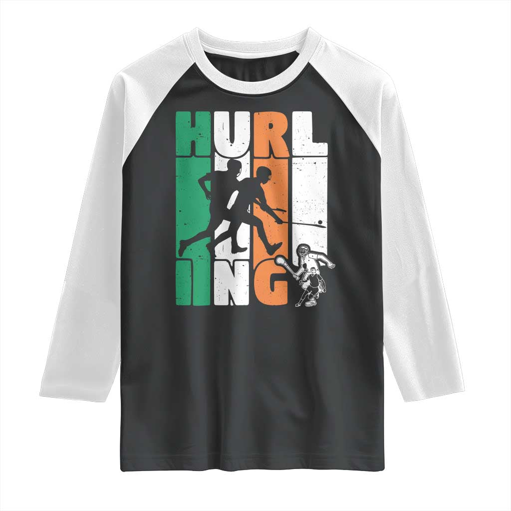 Irish Hurling Hurler Raglan Shirt TS09 Black White Print Your Wear