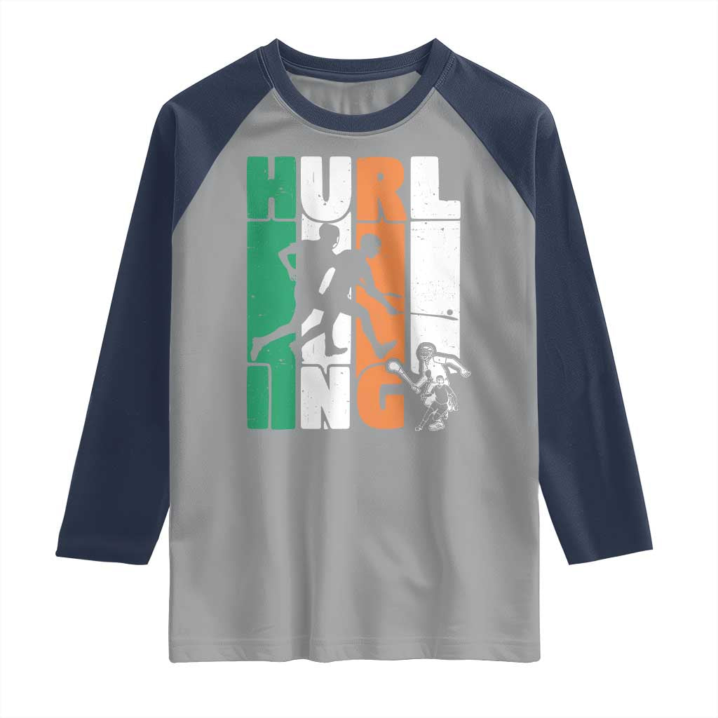 Irish Hurling Hurler Raglan Shirt TS09 Sport Gray Navy Print Your Wear