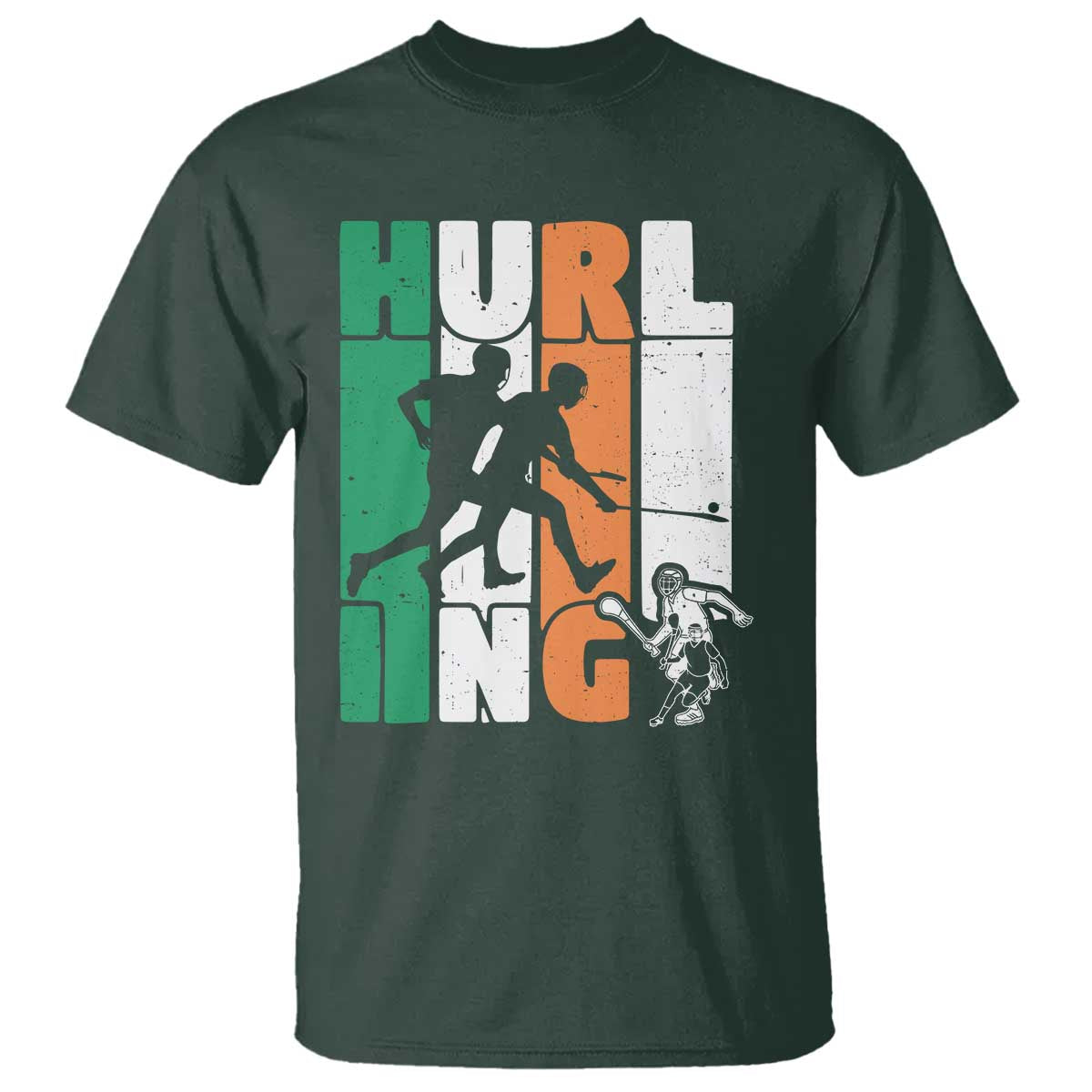 Irish Hurling Hurler T Shirt TS09 Dark Forest Green Print Your Wear