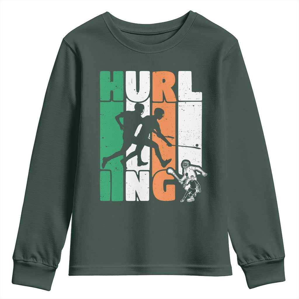 Irish Hurling Hurler Youth Sweatshirt TS09 Dark Forest Green Print Your Wear
