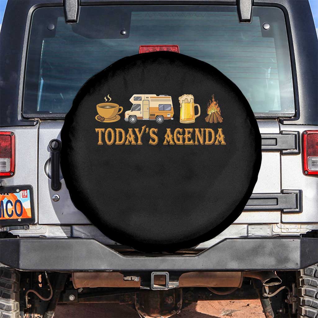 Camping Lover Spare Tire Cover Today's Agenda Road Trip RV Motorhome Campfire TS09 No hole Black Print Your Wear