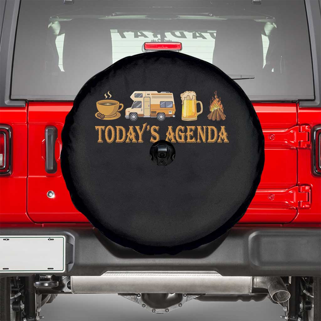 Camping Lover Spare Tire Cover Today's Agenda Road Trip RV Motorhome Campfire TS09 Black Print Your Wear