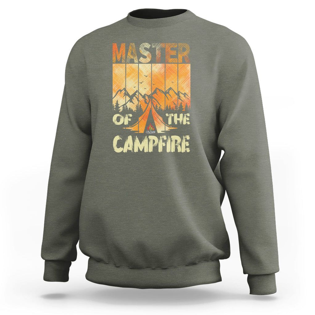 Funny Camping Sweatshirt Master Of The Campfire TS09 Military Green Printyourwear