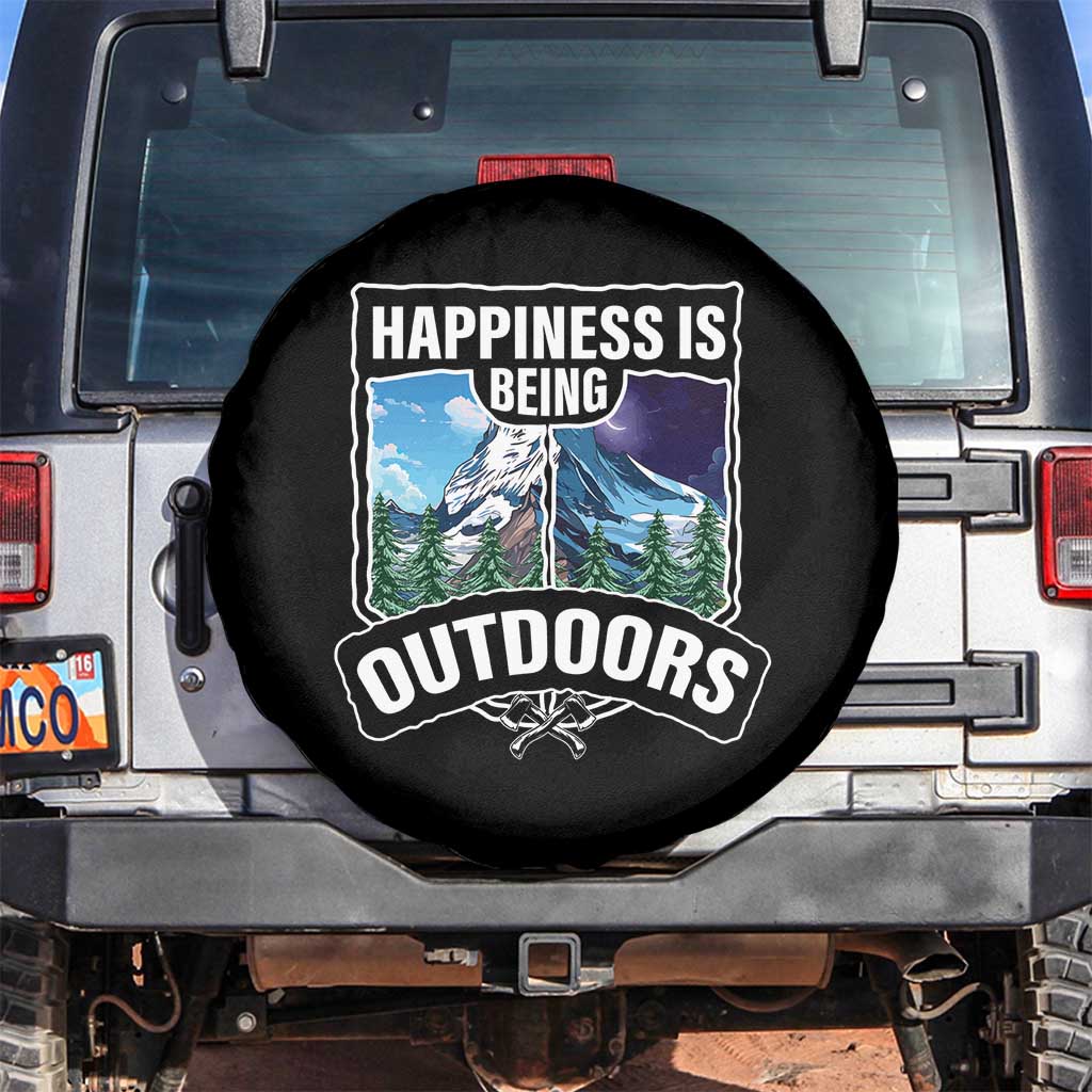Funny Camping Spare Tire Cover Happiness Is Being Outdoor TS09 No hole Black Print Your Wear