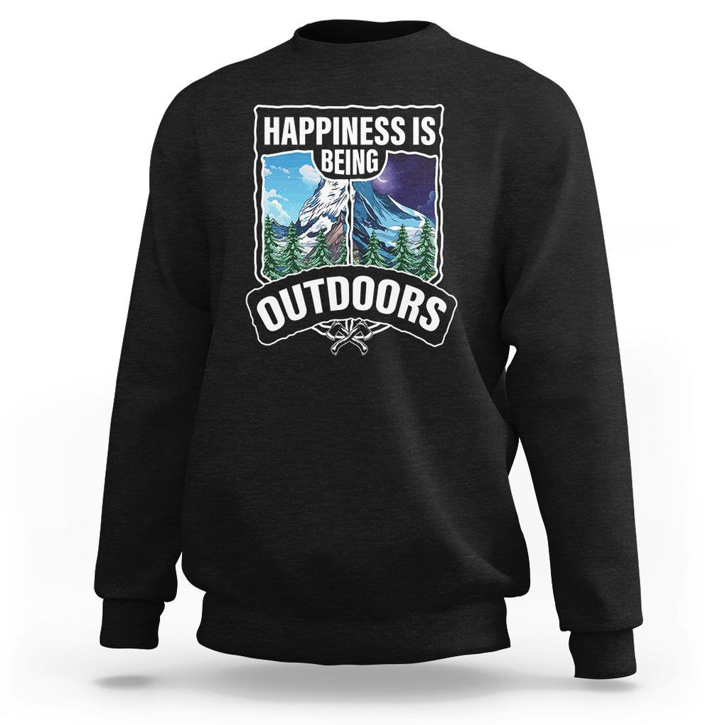 Funny Camping Sweatshirt Happiness Is Being Outdoor TS09 Black Printyourwear