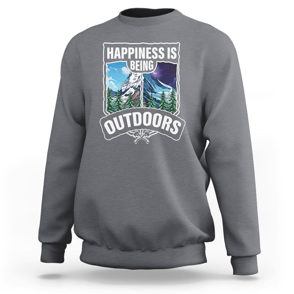 Funny Camping Sweatshirt Happiness Is Being Outdoor TS09 Charcoal Printyourwear