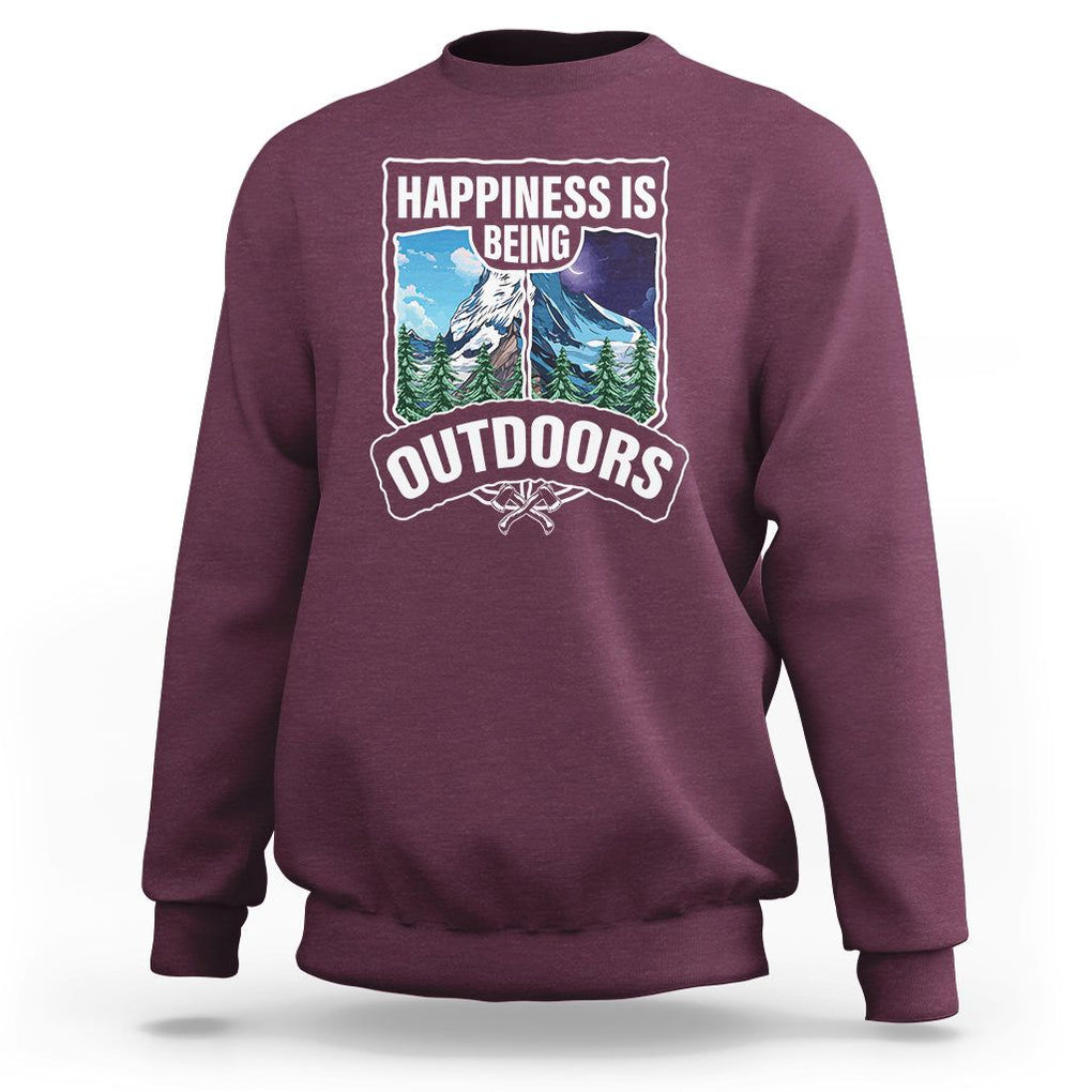 Funny Camping Sweatshirt Happiness Is Being Outdoor TS09 Maroon Printyourwear