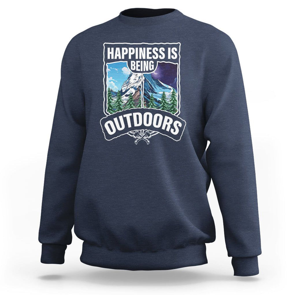 Funny Camping Sweatshirt Happiness Is Being Outdoor TS09 Navy Printyourwear
