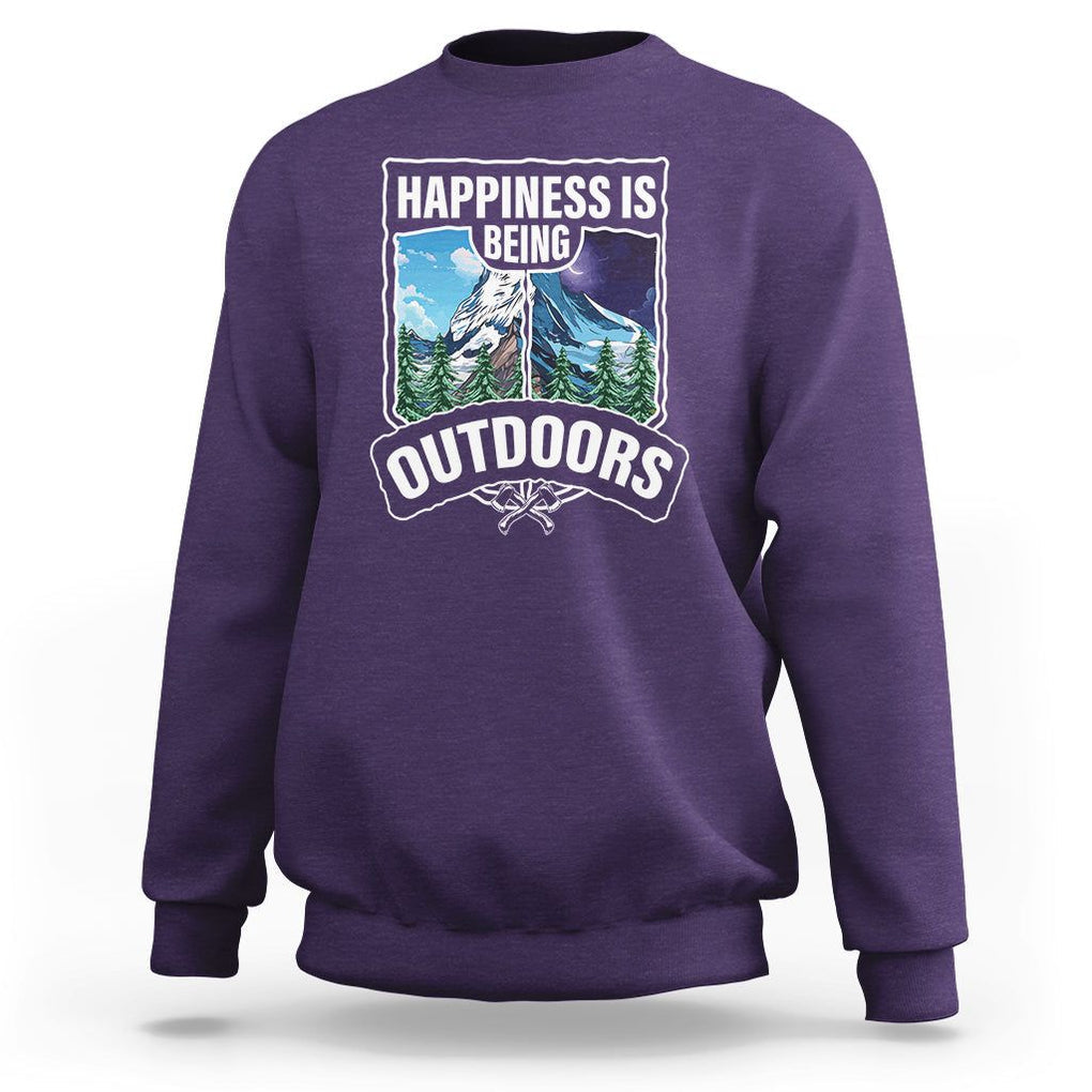 Funny Camping Sweatshirt Happiness Is Being Outdoor TS09 Purple Printyourwear