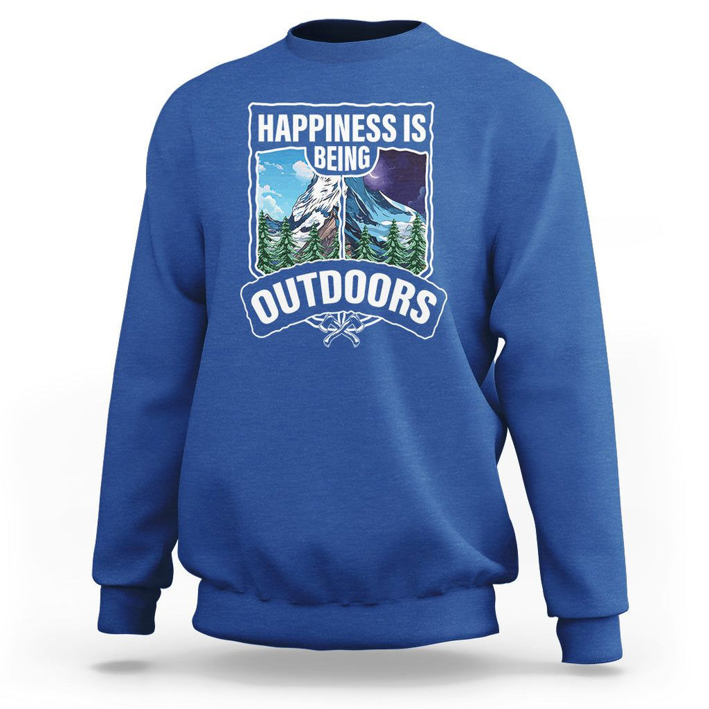 Funny Camping Sweatshirt Happiness Is Being Outdoor TS09 Royal Blue Printyourwear