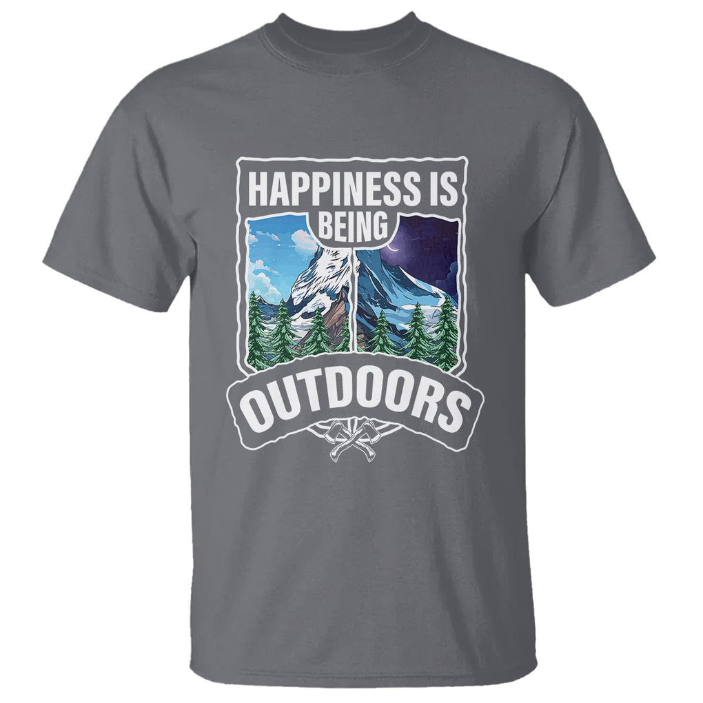 Funny Camping T Shirt Happiness Is Being Outdoor TS09 Charcoal Printyourwear