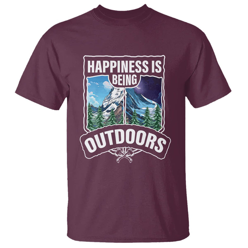 Funny Camping T Shirt Happiness Is Being Outdoor TS09 Maroon Printyourwear