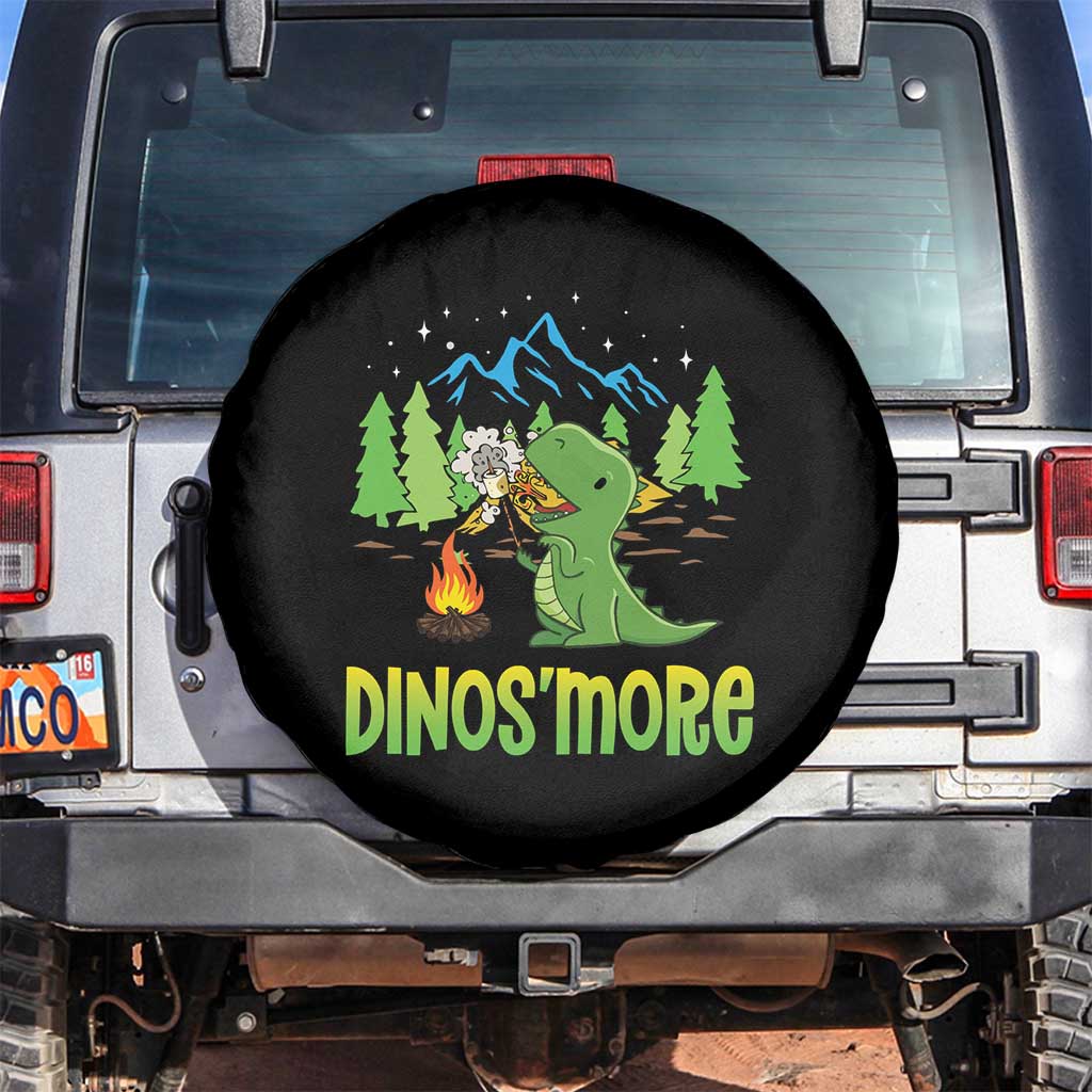 Funny Camping Spare Tire Cover Dinos'more Funny Campfire Camper Dinosaur TS09 No hole Black Print Your Wear
