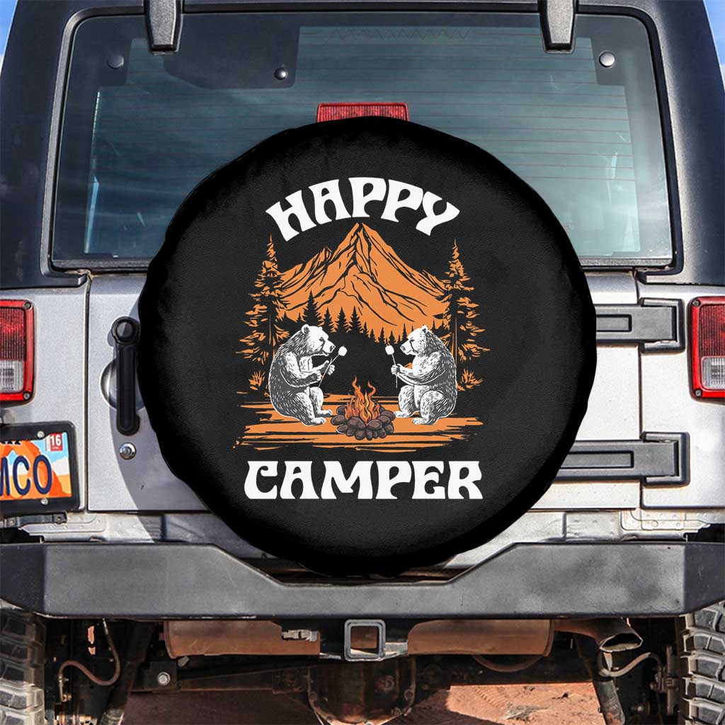 Camping Spare Tire Cover Happy Camper Funny Bear Campfire TS09 No hole Black Print Your Wear