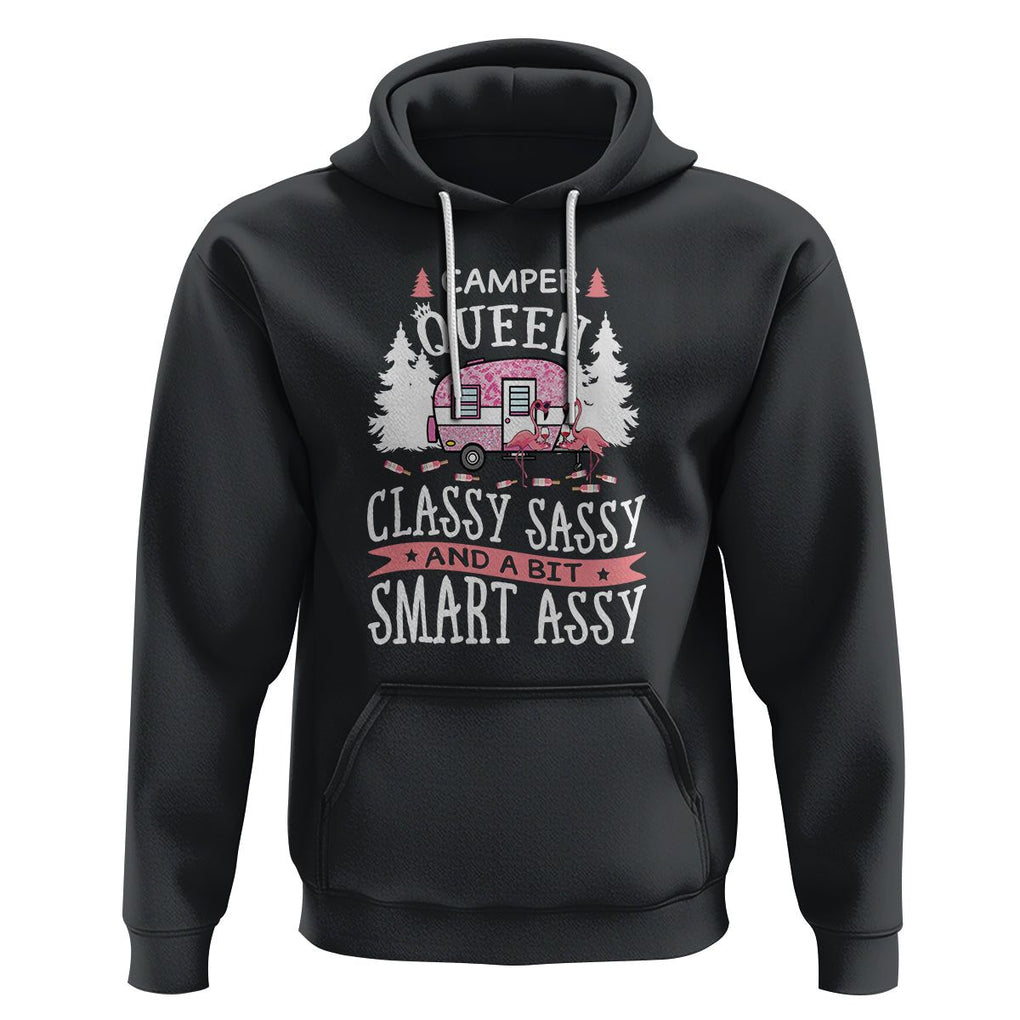 Funny Camping Hoodie Camper Queen Classy Sassy And A Bit Smart Assy Flamingo TS09 Black Printyourwear