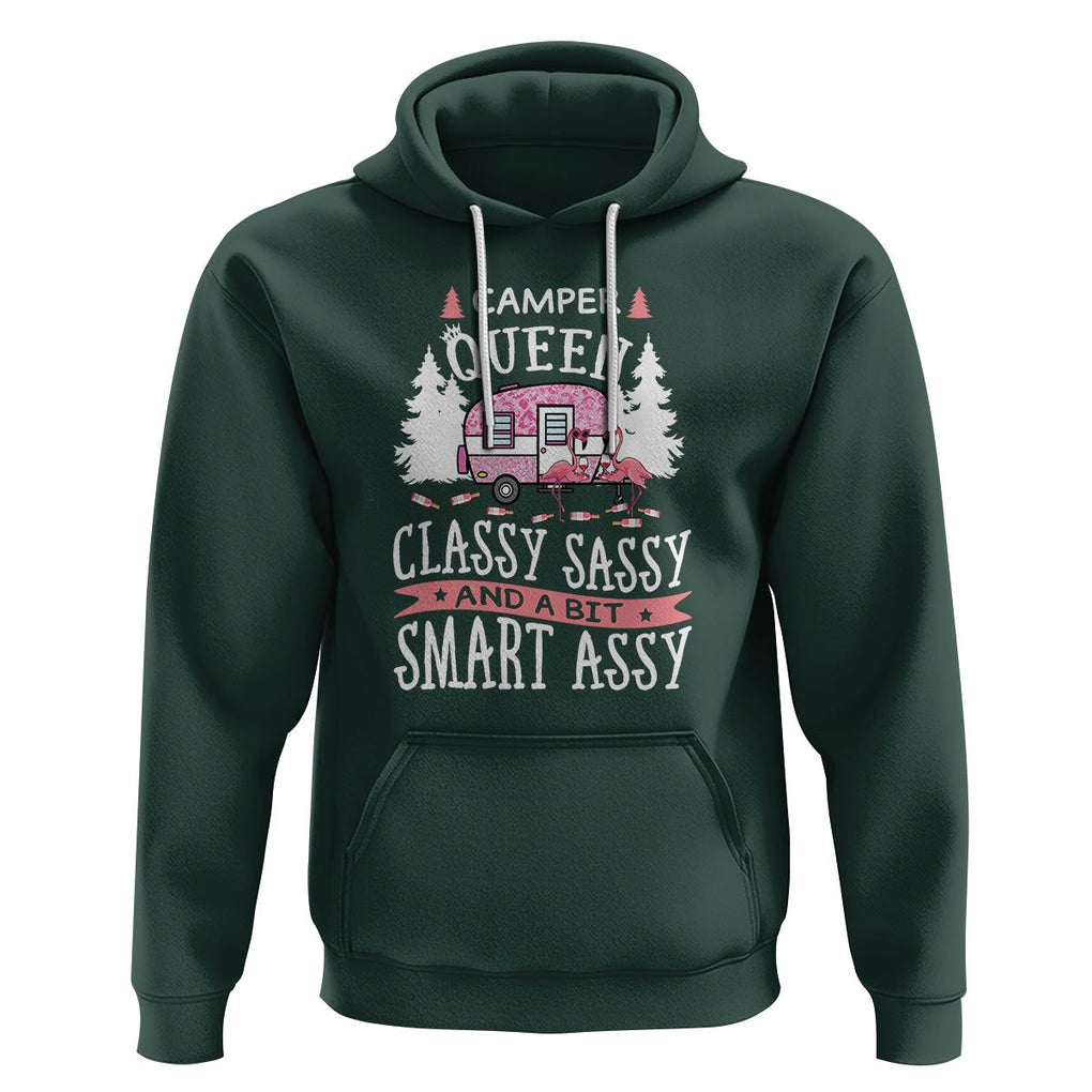 Funny Camping Hoodie Camper Queen Classy Sassy And A Bit Smart Assy Flamingo TS09 Dark Forest Green Printyourwear