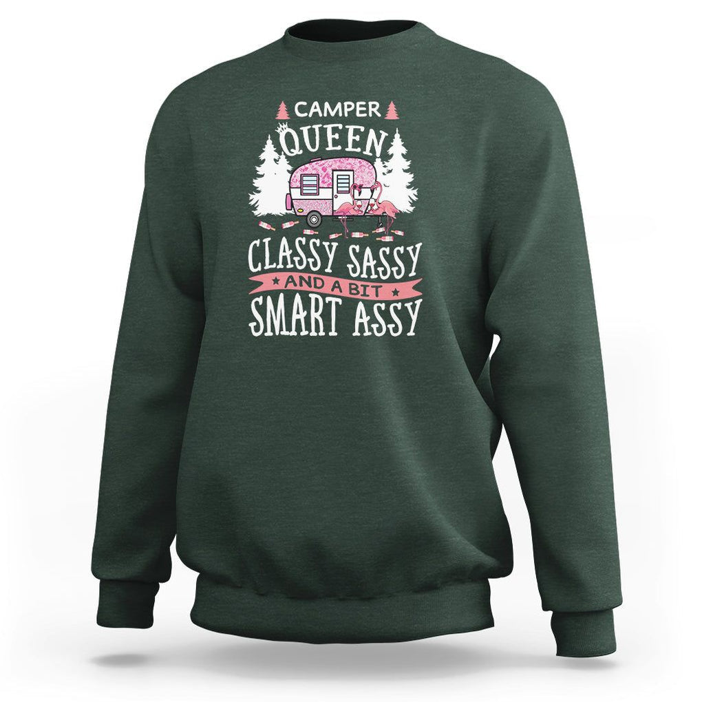Funny Camping Sweatshirt Camper Queen Classy Sassy And A Bit Smart Assy Flamingo TS09 Dark Forest Green Printyourwear