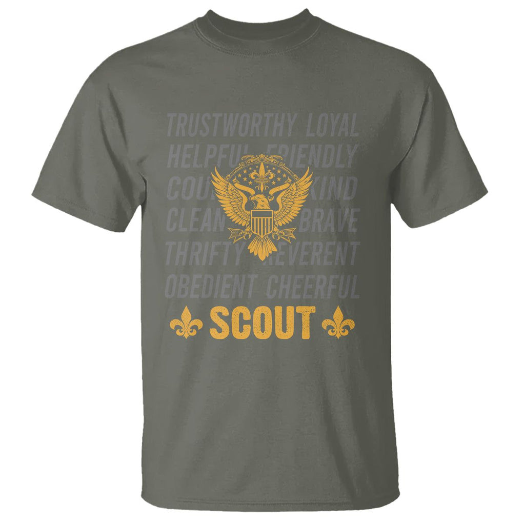 Scouting T Shirt America Flag Scouting Law Camping Outdoor Adventure TS09 Military Green Printyourwear