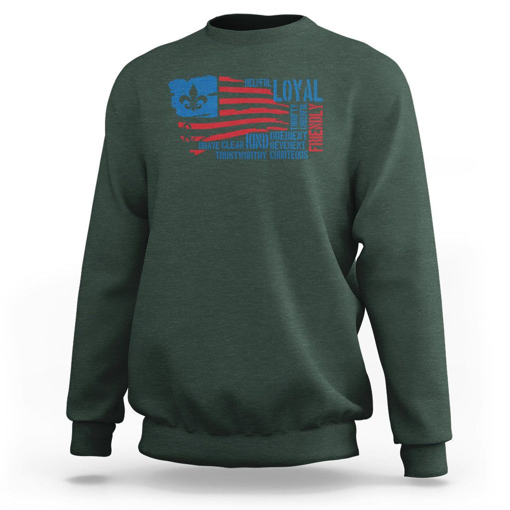 Scouting Sweatshirt America Flag Scouting Law Camping Outdoor Adventure TS09 Dark Forest Green Printyourwear