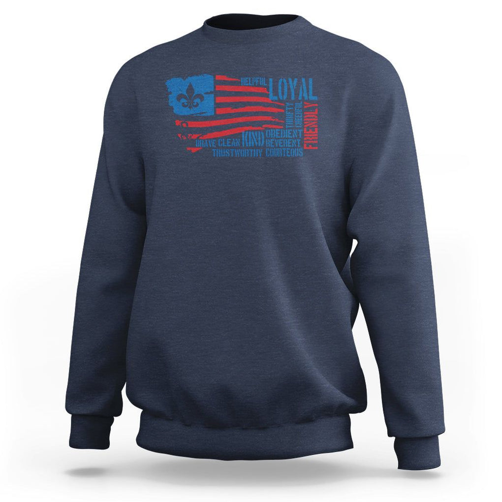 Scouting Sweatshirt America Flag Scouting Law Camping Outdoor Adventure TS09 Navy Printyourwear