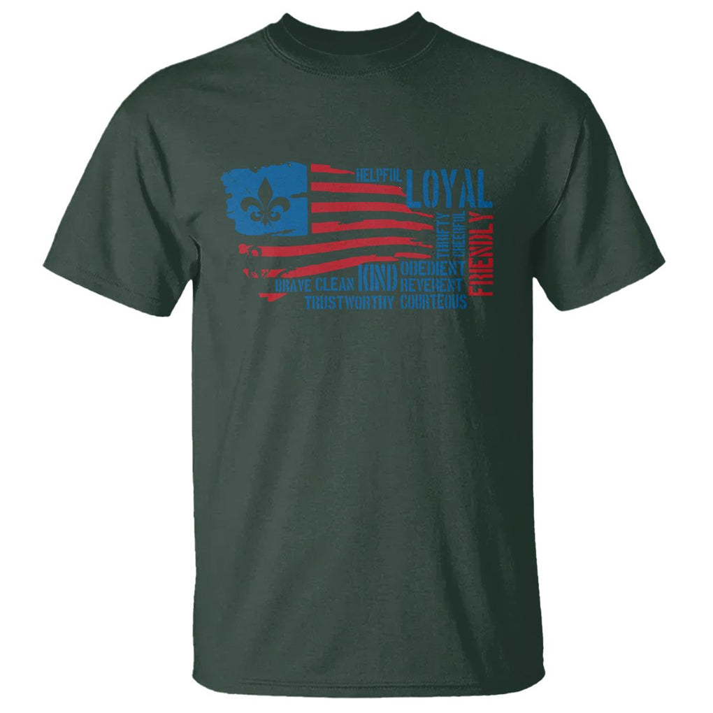 Scouting T Shirt America Flag Scouting Law Camping Outdoor Adventure TS09 Dark Forest Green Printyourwear