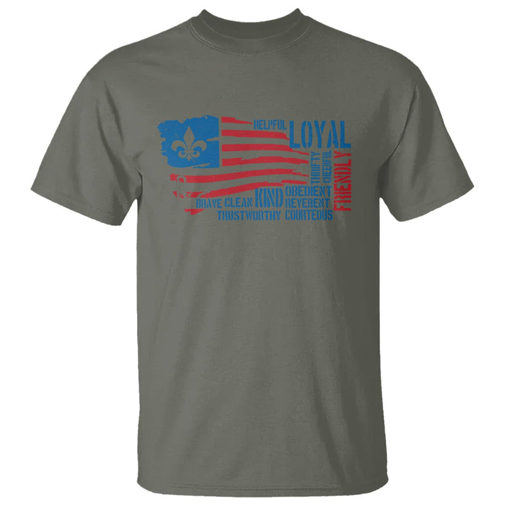 Scouting T Shirt America Flag Scouting Law Camping Outdoor Adventure TS09 Military Green Printyourwear