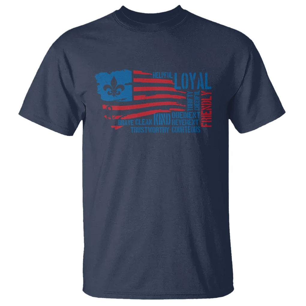 Scouting T Shirt America Flag Scouting Law Camping Outdoor Adventure TS09 Navy Printyourwear