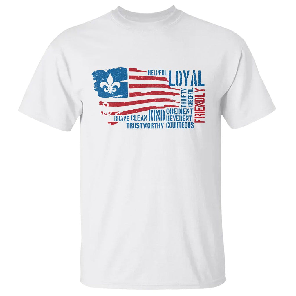 Scouting T Shirt America Flag Scouting Law Camping Outdoor Adventure TS09 White Printyourwear