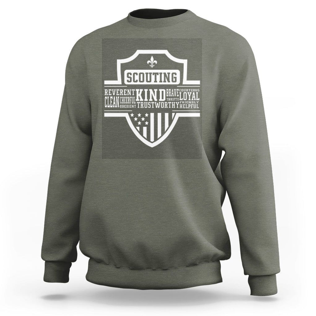 Scouting Sweatshirt America Flag Scouting Law Camping Outdoor Adventure TS09 Military Green Printyourwear