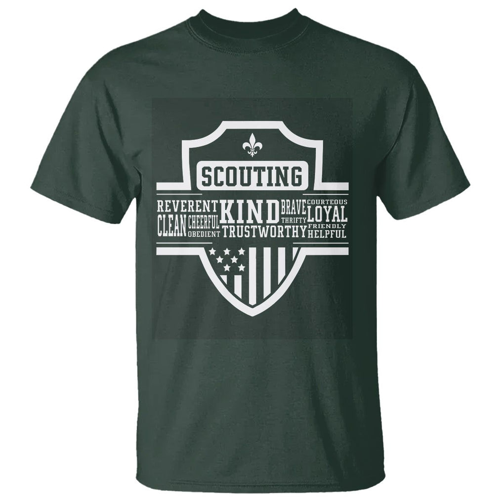 Scouting T Shirt America Flag Scouting Law Camping Outdoor Adventure TS09 Dark Forest Green Printyourwear